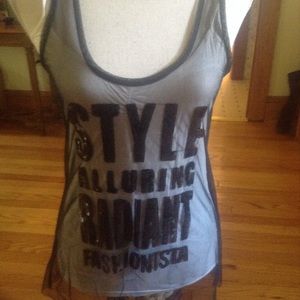 Statement black net tank top size Small sequined